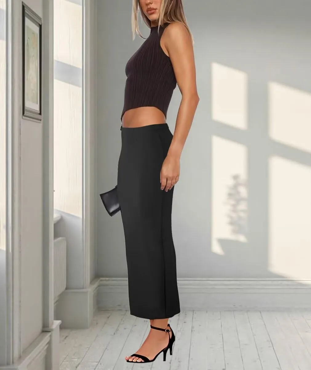 Women's Long Maxi Skirt - Fall Basic Stretch Bodycon High Waist Casual Long Pencil Skirts