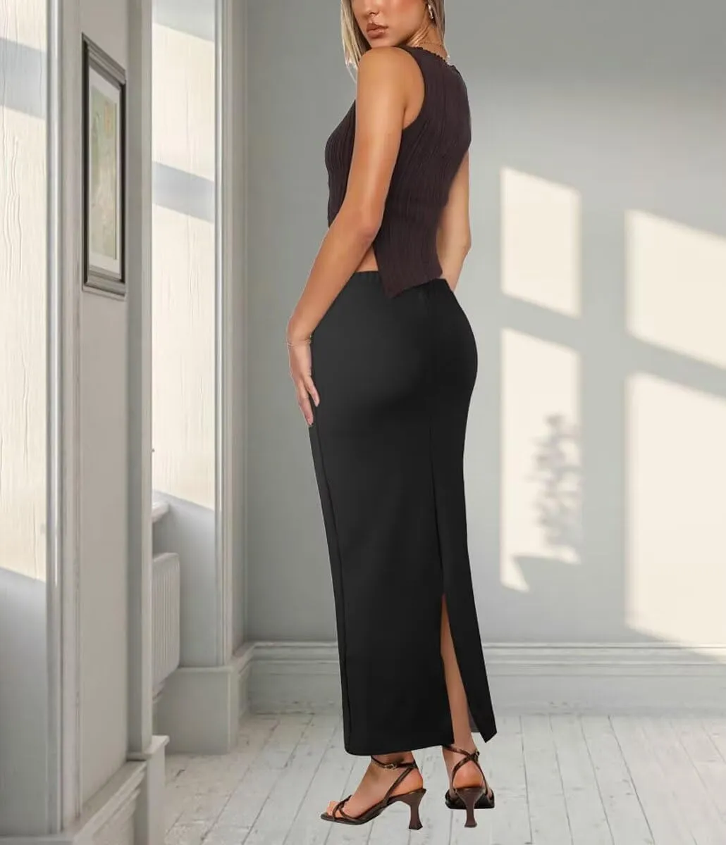 Women's Long Maxi Skirt - Fall Basic Stretch Bodycon High Waist Casual Long Pencil Skirts