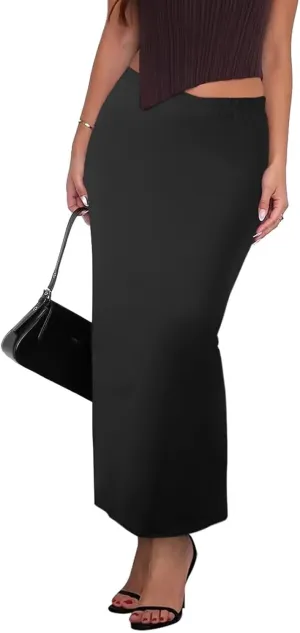 Women's Long Maxi Skirt - Fall Basic Stretch Bodycon High Waist Casual Long Pencil Skirts