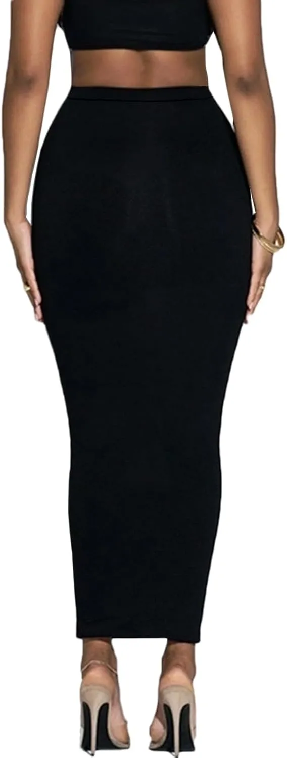 Women's Long Pencil Skirt - High Waisted Summer Fall Y2K Club Bodycon Tight Maxi Skirts