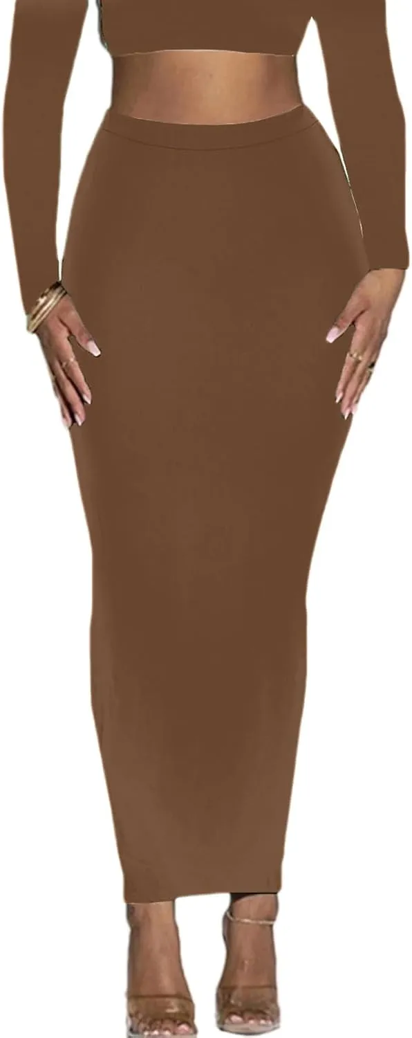 Women's Long Pencil Skirt - High Waisted Summer Fall Y2K Club Bodycon Tight Maxi Skirts