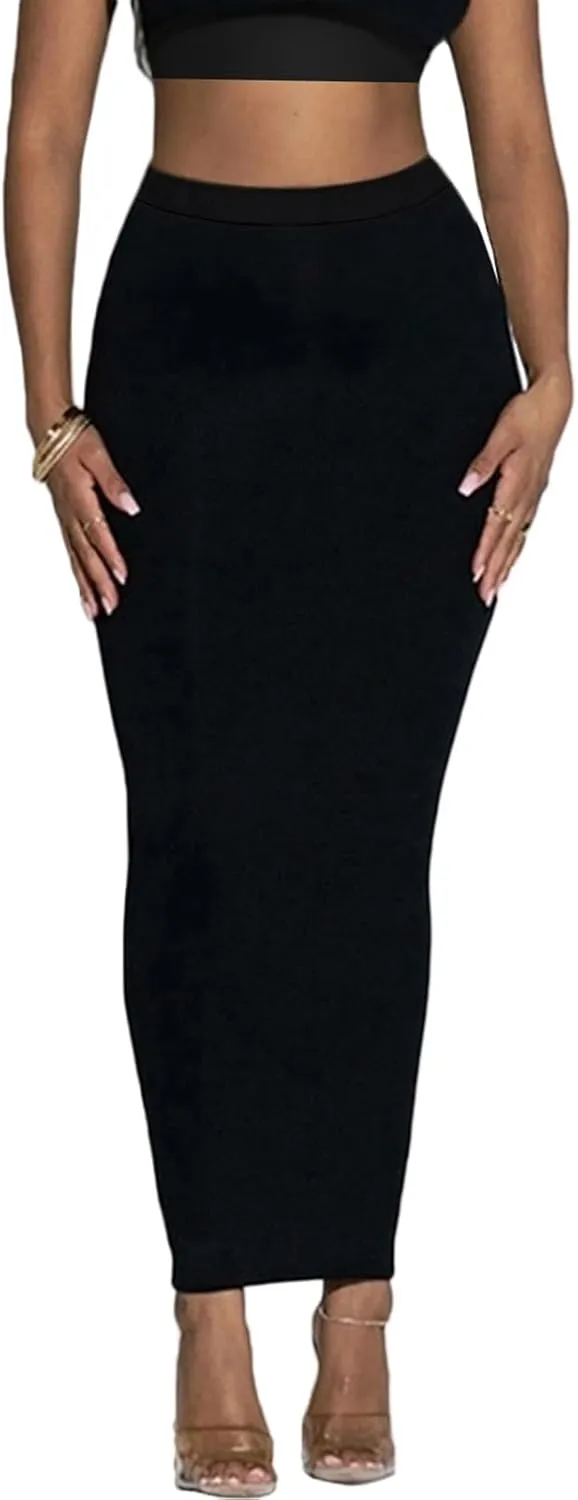Women's Long Pencil Skirt - High Waisted Summer Fall Y2K Club Bodycon Tight Maxi Skirts