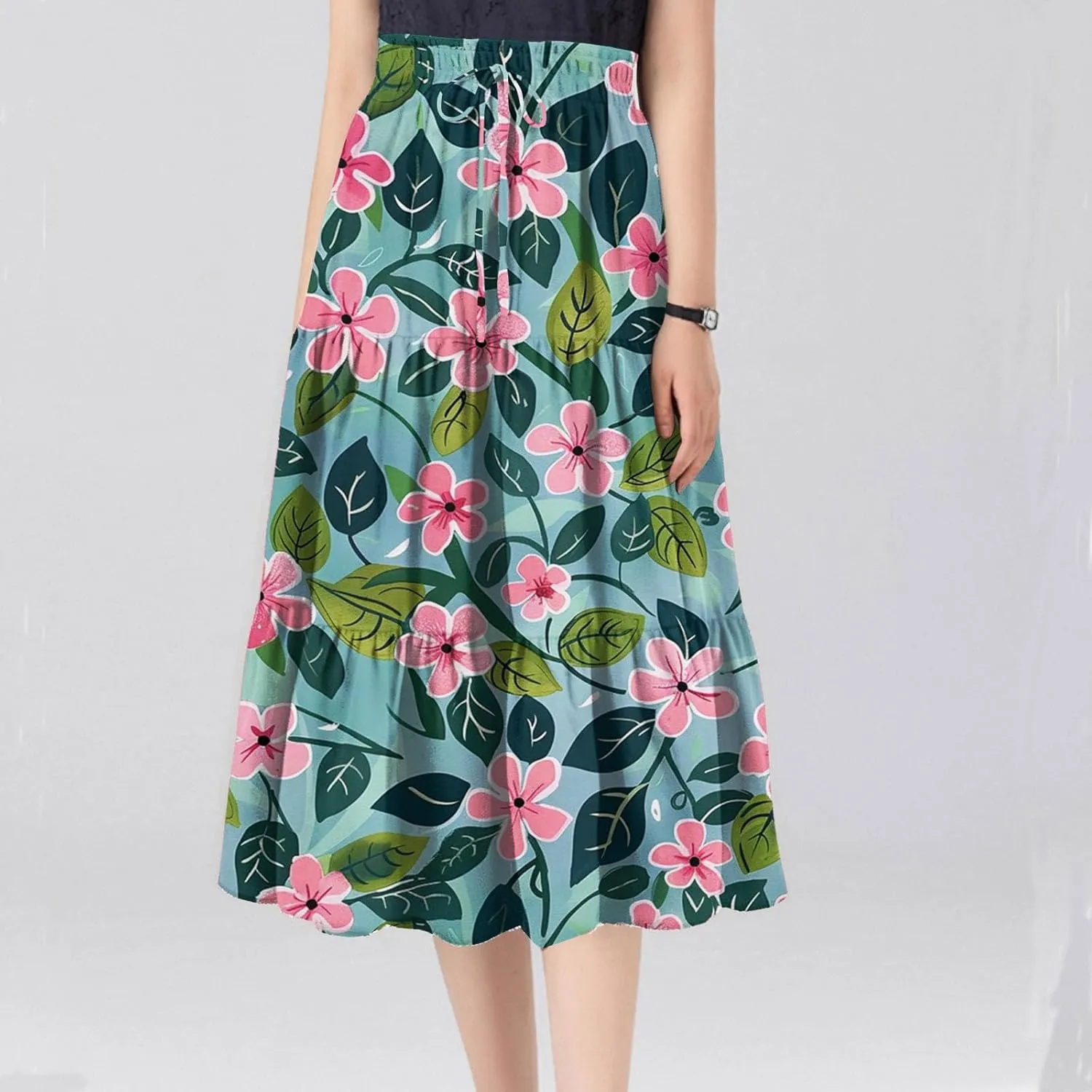 Women's Maxi Dresses 2025 Floral Maxi Skirt Summer Comfy Tiered Elastic High Waisted Skirts Vacation, S-XL