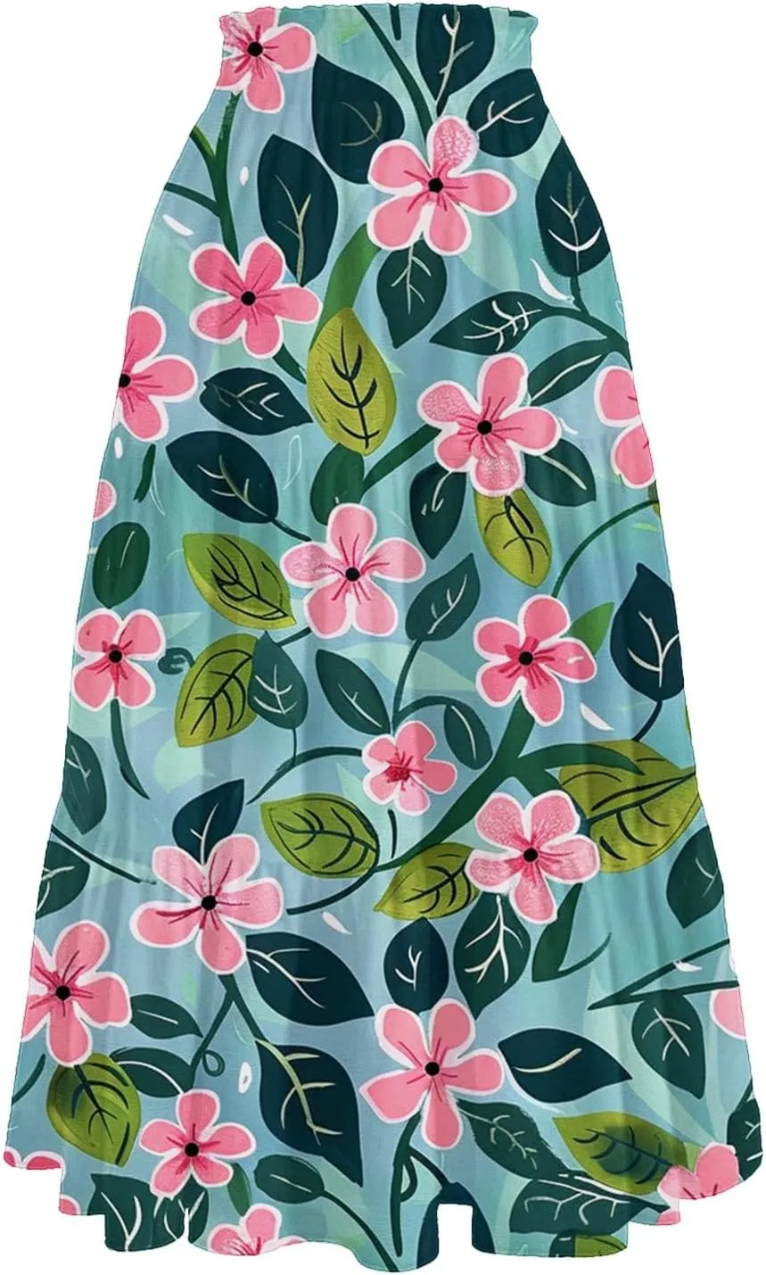 Women's Maxi Dresses 2025 Floral Maxi Skirt Summer Comfy Tiered Elastic High Waisted Skirts Vacation, S-XL