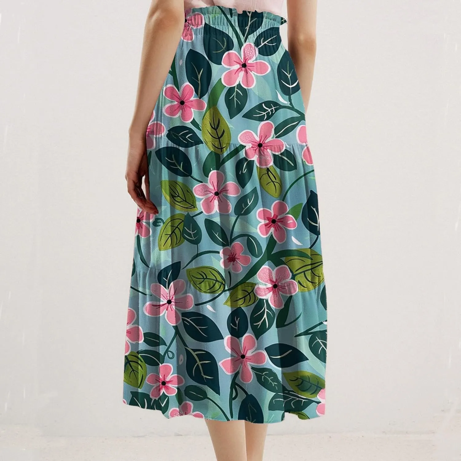 Women's Maxi Dresses 2025 Floral Maxi Skirt Summer Comfy Tiered Elastic High Waisted Skirts Vacation, S-XL