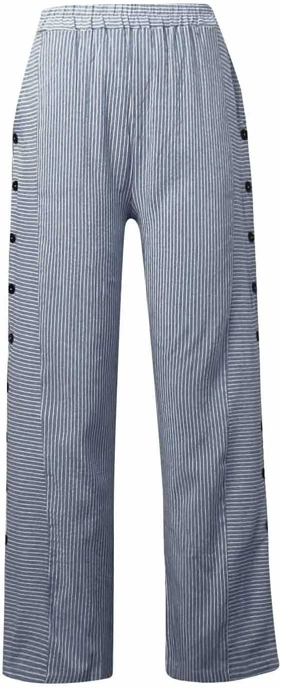 Women's Striped Printed Side Button Loose Elastic Waist Comfortable Pockets Dressy Casual Fashion