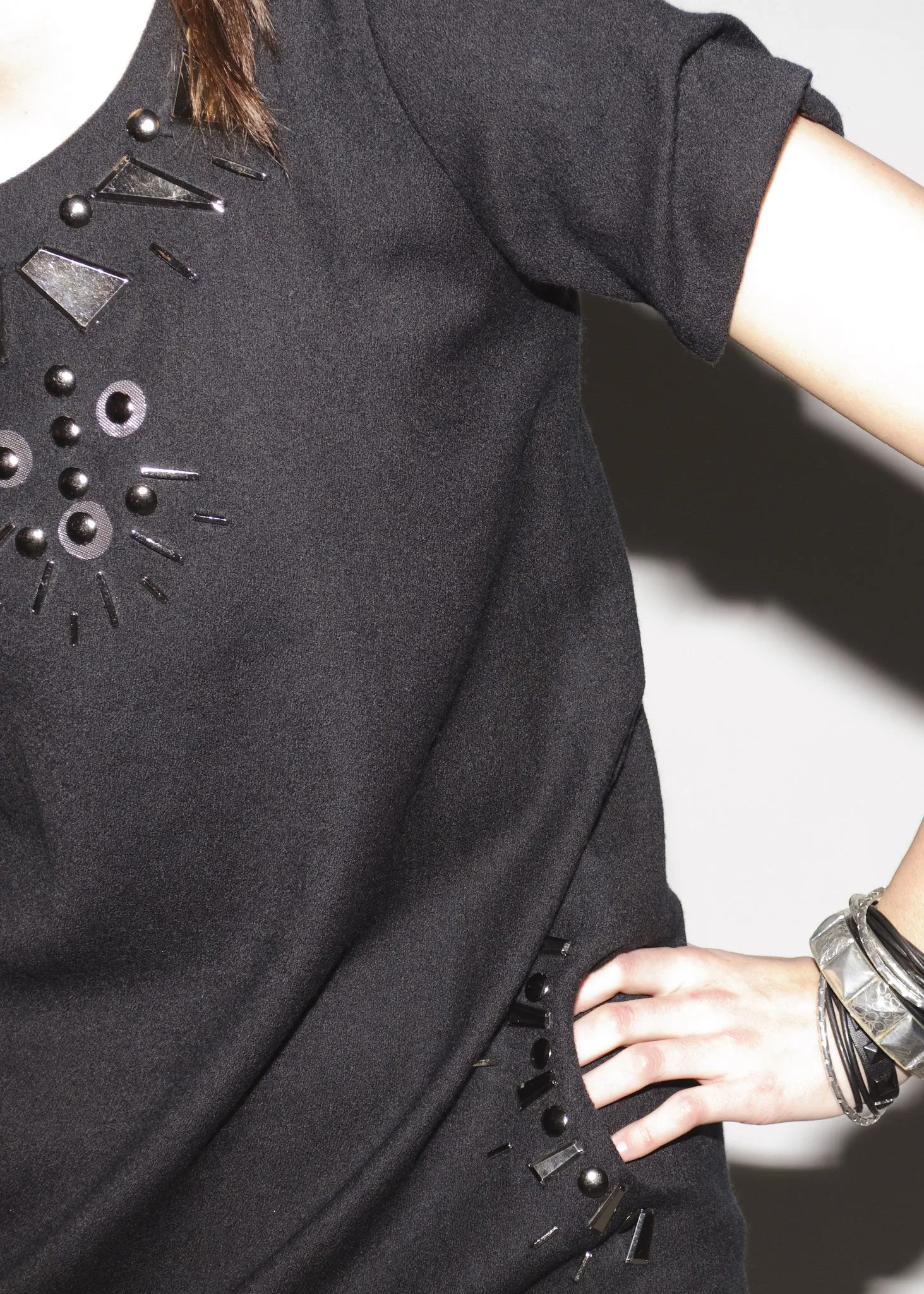 Wool crepe LBD metal stones dress