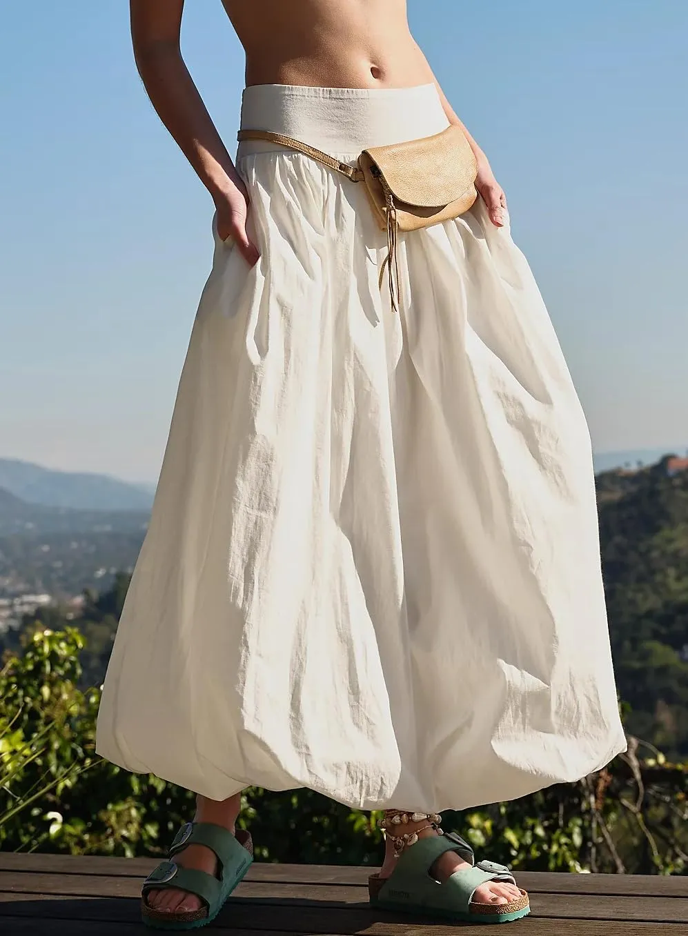 Y2k Cute Bubble Maxi Skirt for Women Low Rise Aline Flowy Puffy Long Skirt Fairy Ruffle Pleated Balloon Skirt