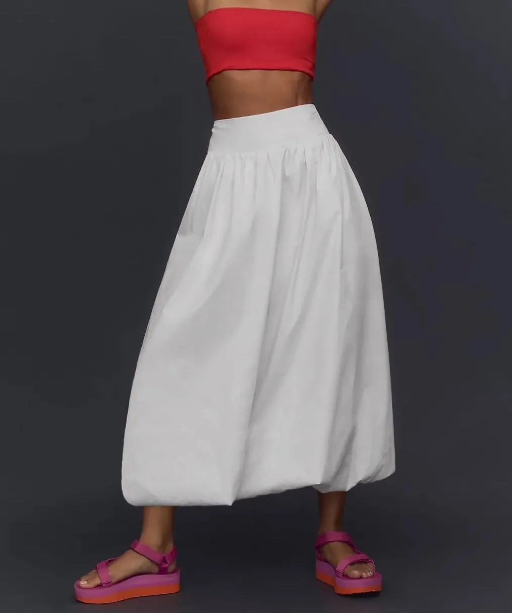 Y2k Cute Bubble Maxi Skirt for Women Low Rise Aline Flowy Puffy Long Skirt Fairy Ruffle Pleated Balloon Skirt