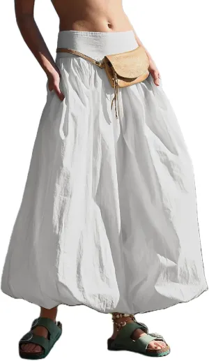 Y2k Cute Bubble Maxi Skirt for Women Low Rise Aline Flowy Puffy Long Skirt Fairy Ruffle Pleated Balloon Skirt