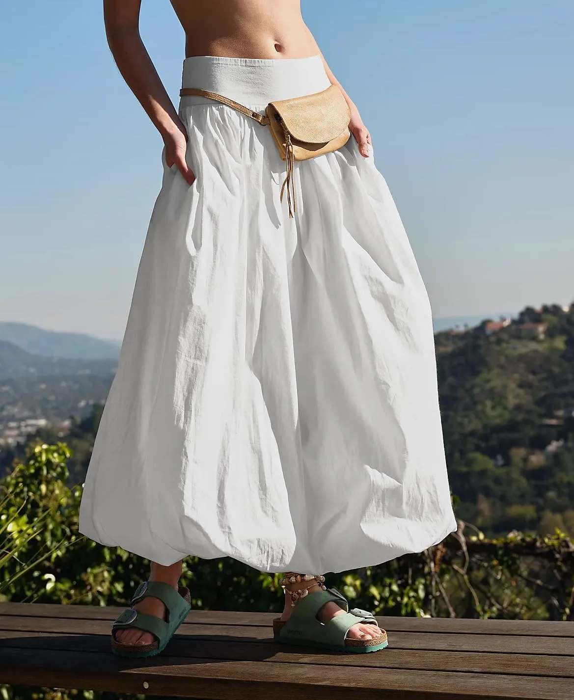 Y2k Cute Bubble Maxi Skirt for Women Low Rise Aline Flowy Puffy Long Skirt Fairy Ruffle Pleated Balloon Skirt