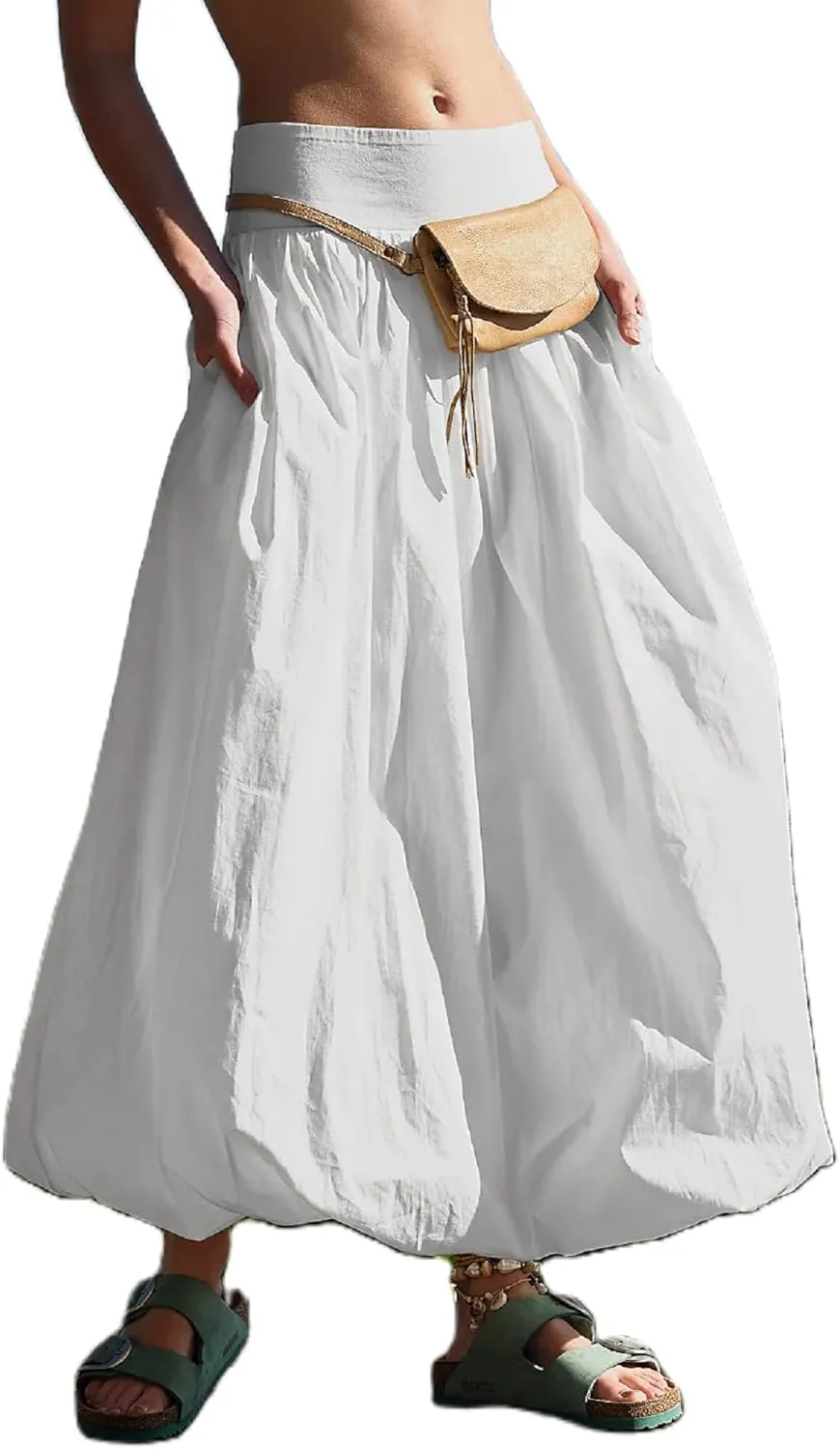 Y2k Cute Bubble Maxi Skirt for Women Low Rise Aline Flowy Puffy Long Skirt Fairy Ruffle Pleated Balloon Skirt