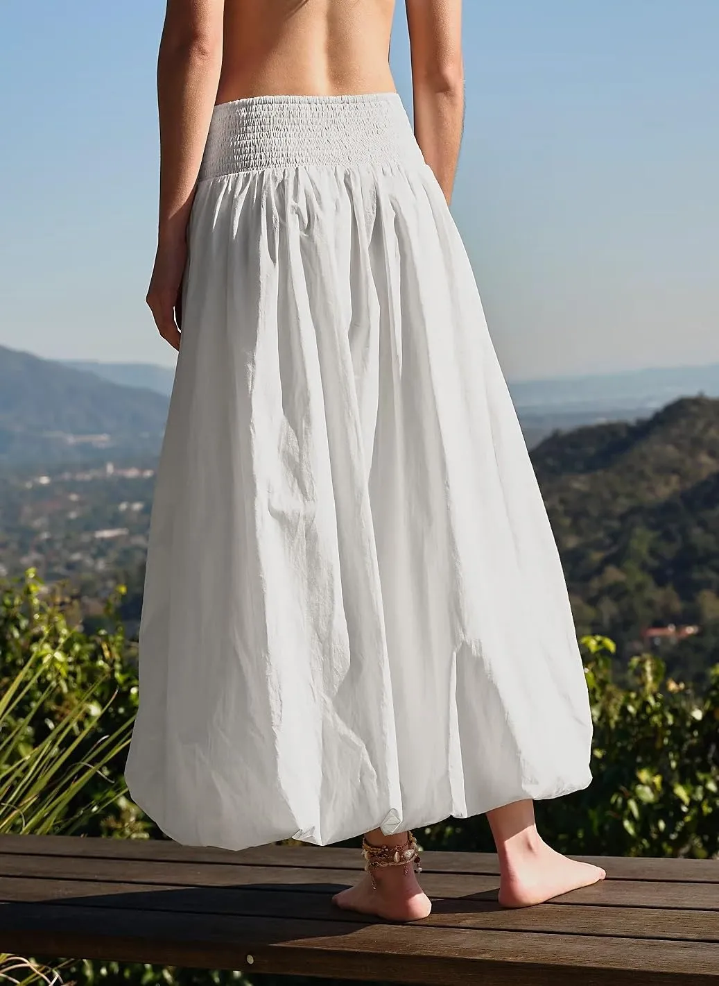 Y2k Cute Bubble Maxi Skirt for Women Low Rise Aline Flowy Puffy Long Skirt Fairy Ruffle Pleated Balloon Skirt